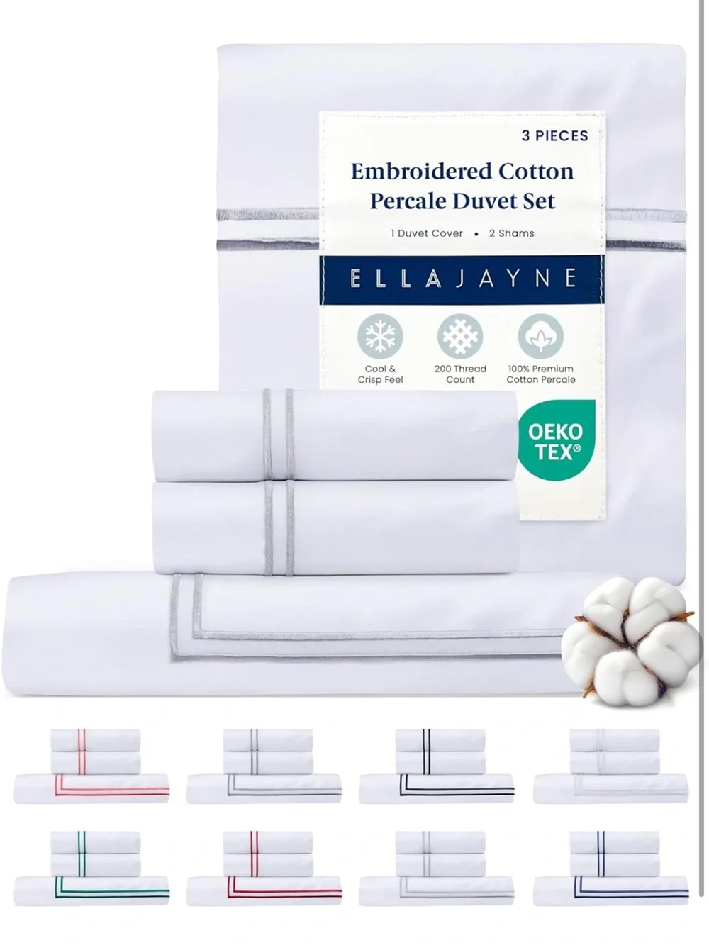 NEW Ella Jayne Duvet Cover King/ Cal King Size. 3 Pieces. 100% Cotton Percale.